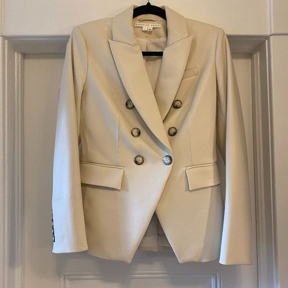 Veronica Beard Miller Dickey Faux Leather Jacket Blazer in Ecru - Size 2 - Picture 6 of 16